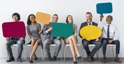 Employees with speech bubbles